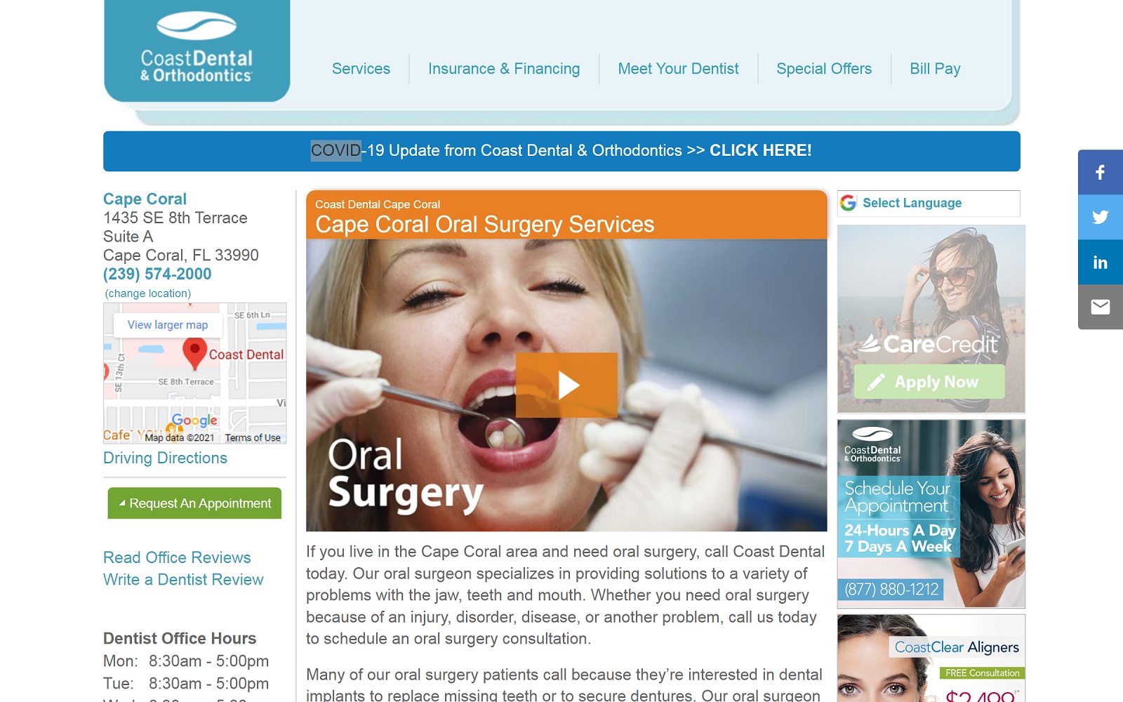 The Screenshot of Coast Dental coastdental.com/dentist-office/cape-coral-fl-33990 Website
