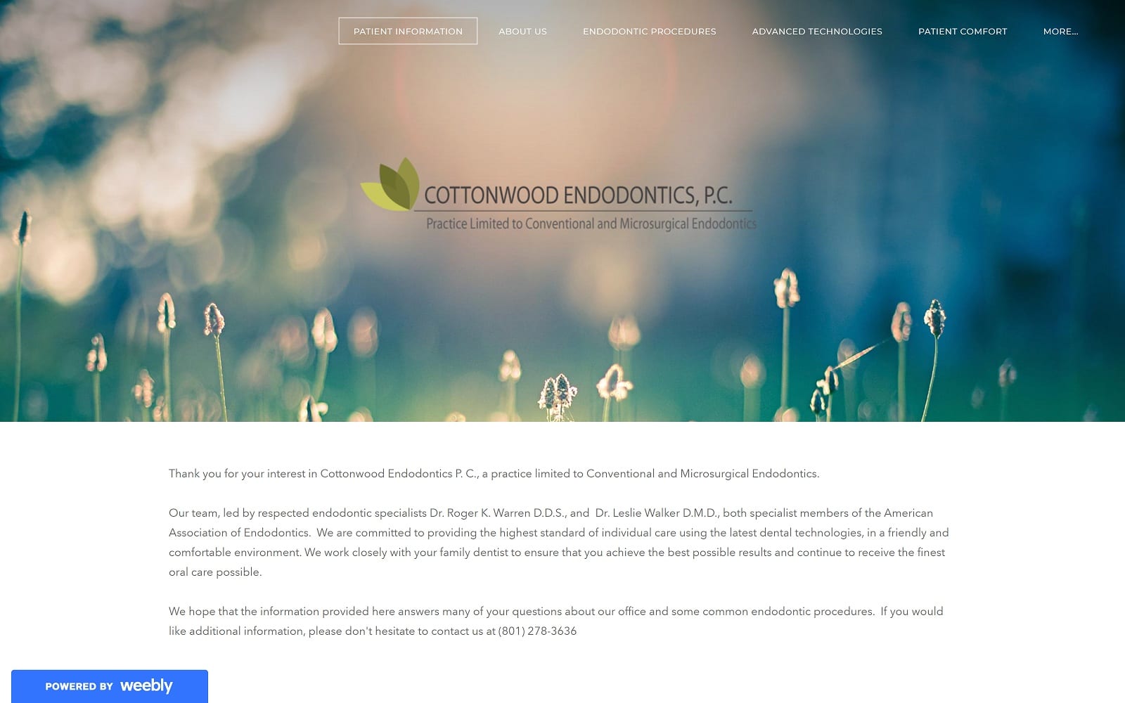 The Screenshot of Cottonwood Endodontics PC cottonwoodendo.com Dr. Roger K. Warren Website 