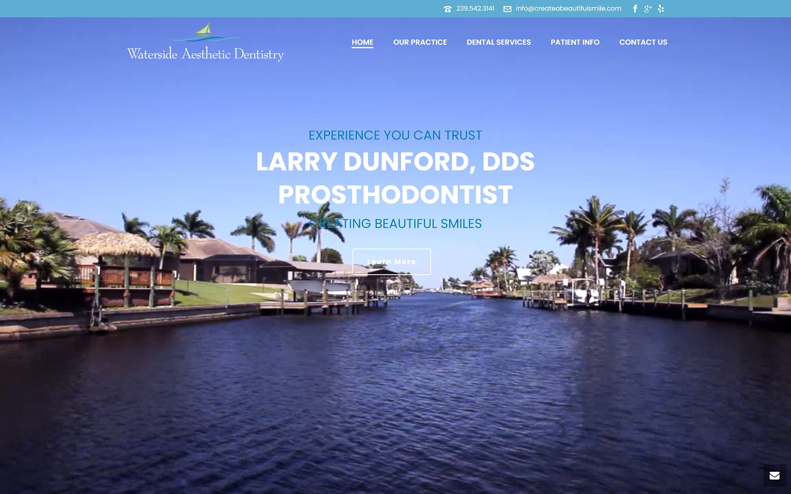 The Screenshot of Dr. Larry W. Dunford, DDS createabeautifulsmile.com Website