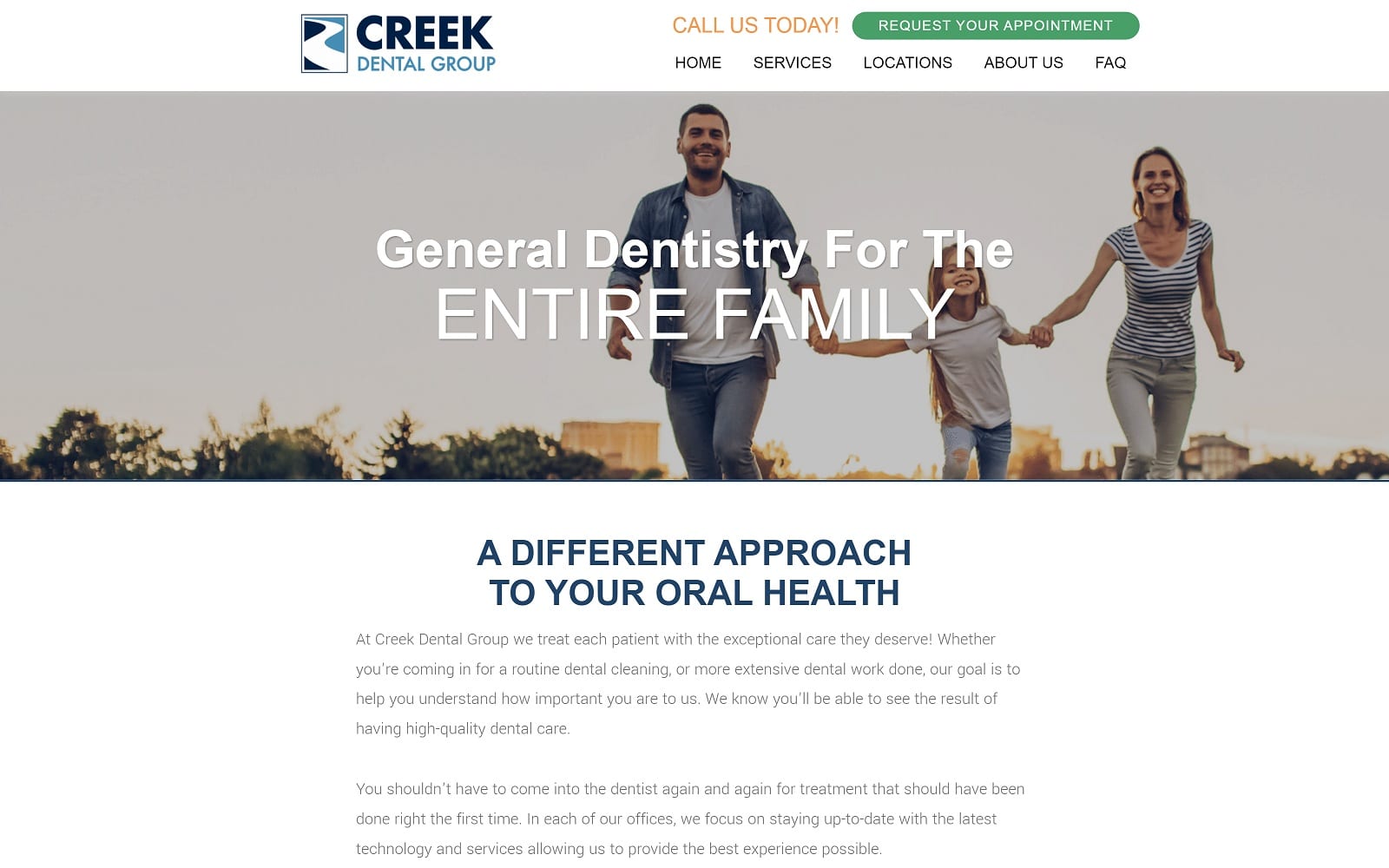 The Screenshot of Creek Dental Group at Millcreek creekdentalgroup.com Website