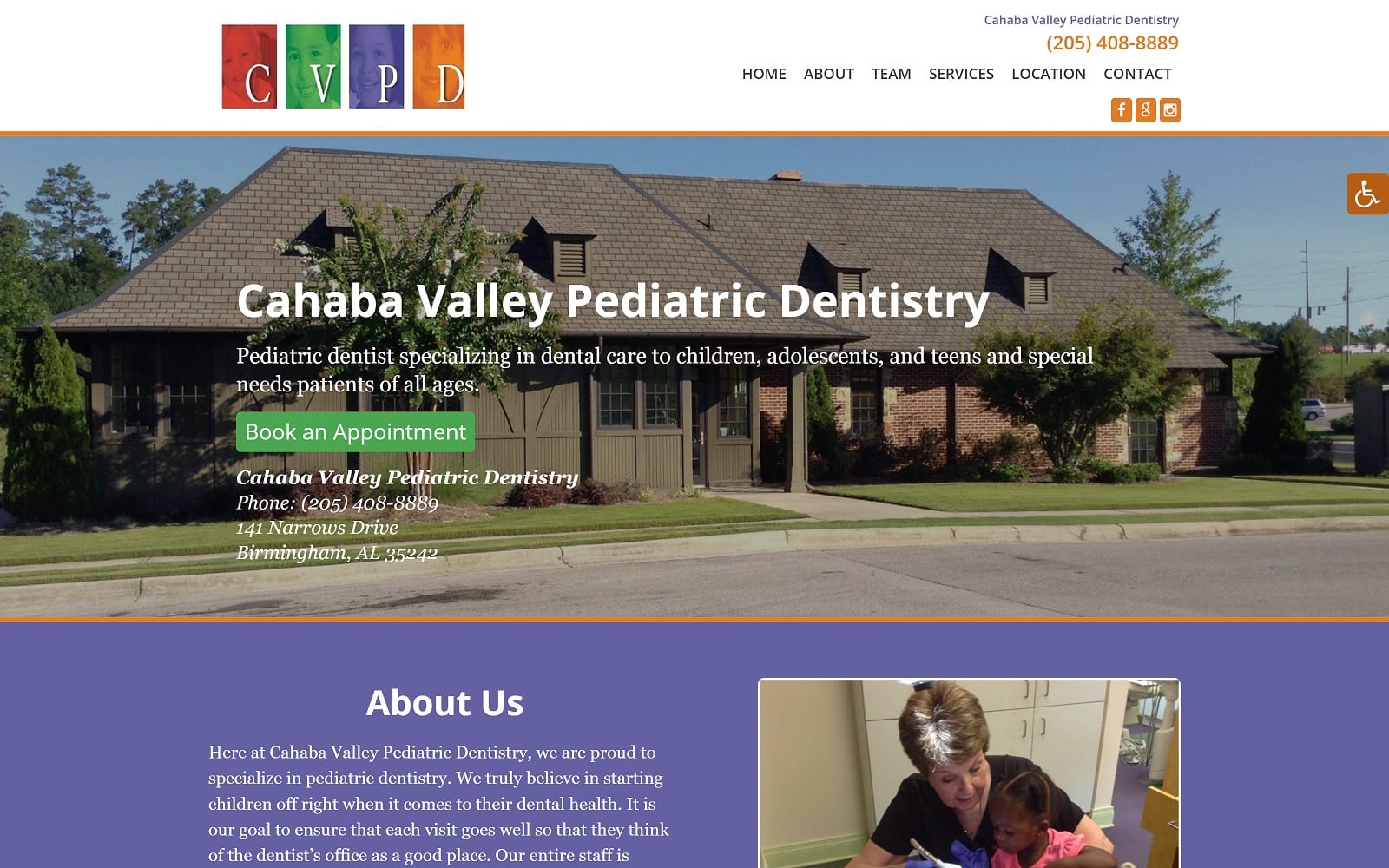 The Screenshot of Cahaba Valley Pediatric Dentistry cvpd.com Website