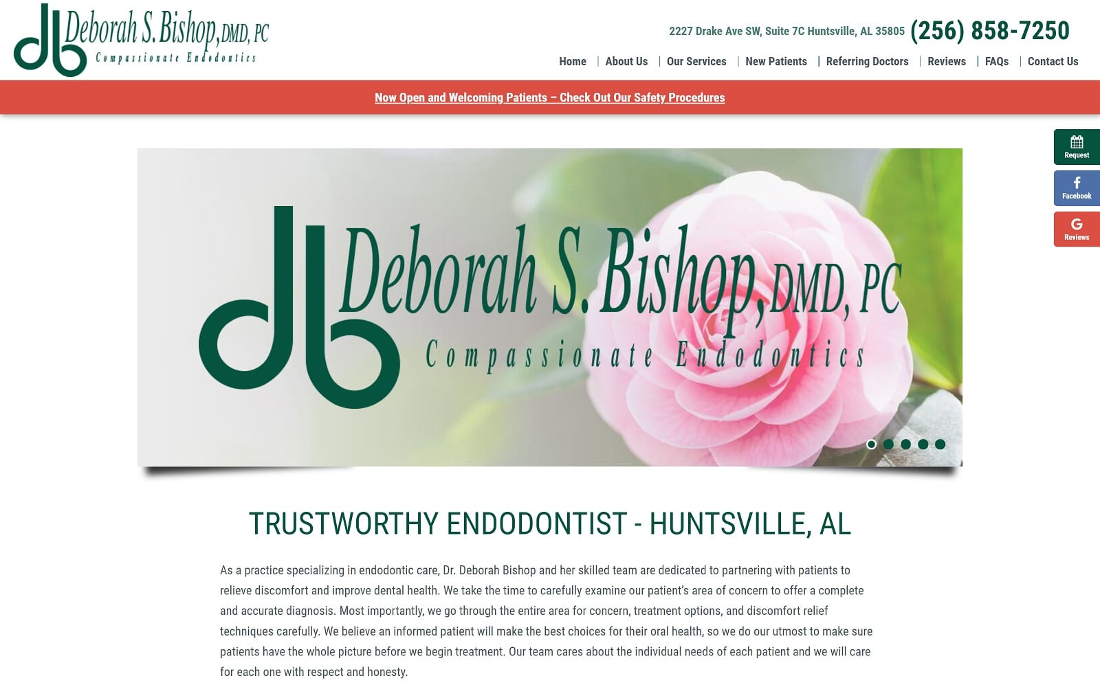 Website homepage screenshot of dbishopendo.com