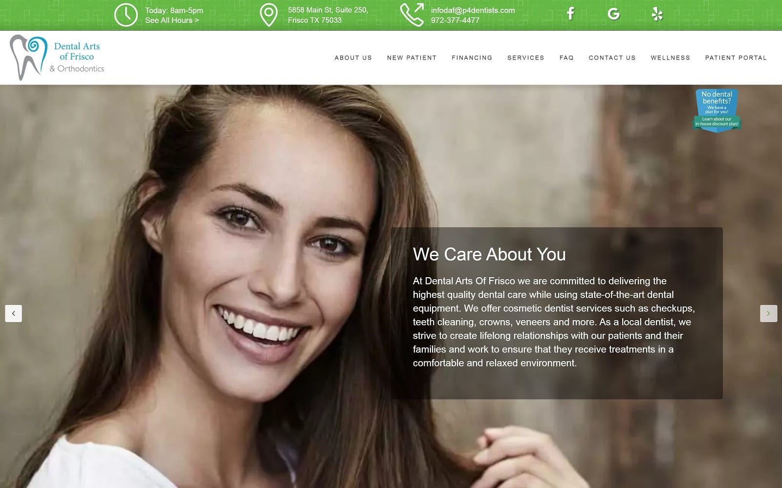 The Screenshot of Dental Arts of Frisco dentalartsoffrisco.com Website