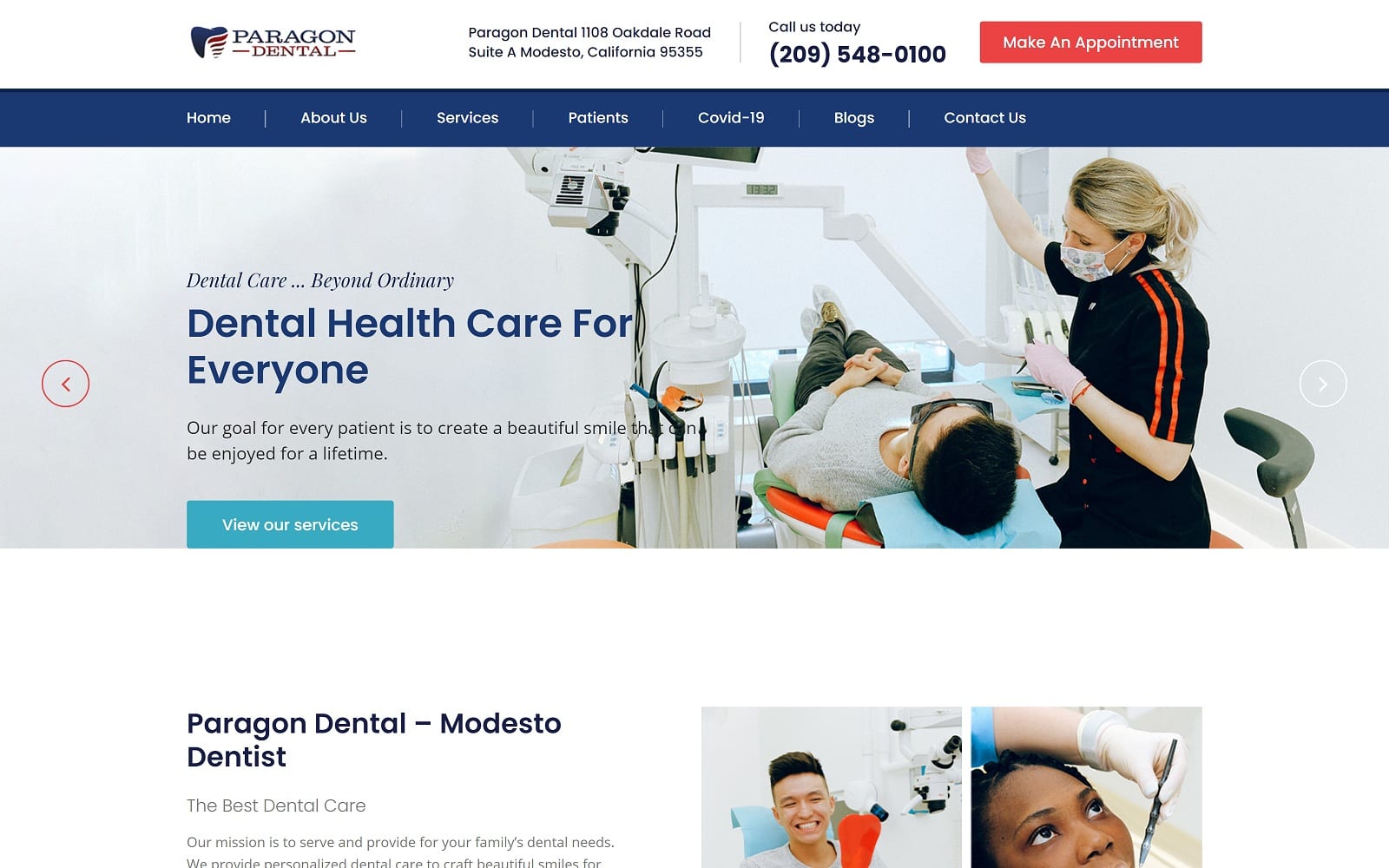 The Screenshot of Paragon Dental | Implants Modesto Dentist dentalcaremodesto.com Website