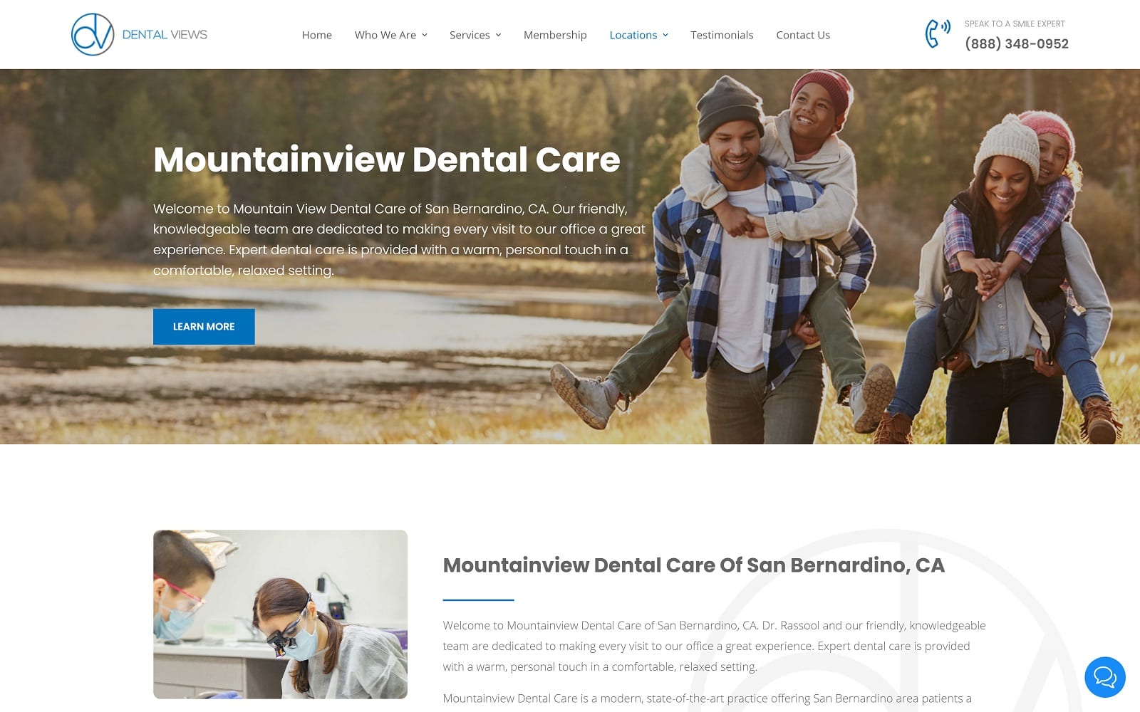 The Screenshot of Mountainview Dental Care mountainviewdentalcare.net Dr. Rassool Website