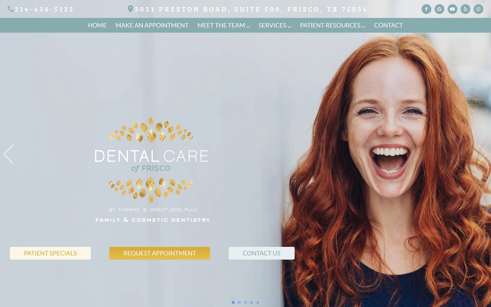 The Screenshot of Dental Care of Frisco dentistfrisco.com Dr. Thomas Grant Website