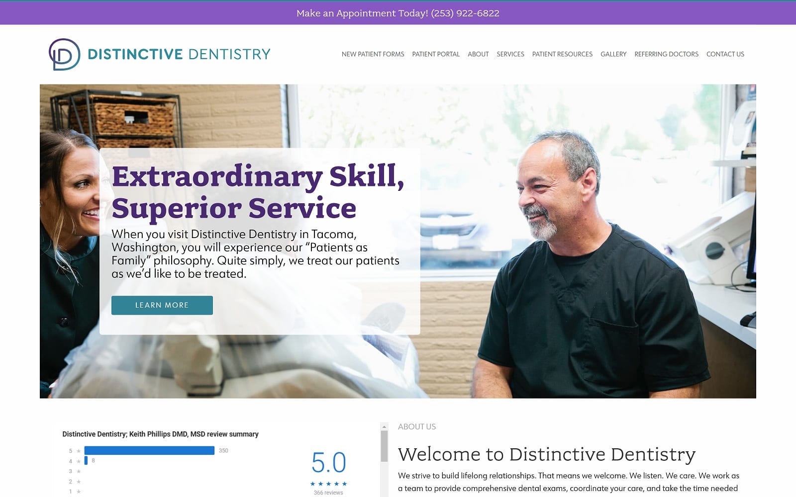 The Screenshot of Distinctive Dentistry; Keith Phillips DMD, MSD distinctive-dentistry.com Website
