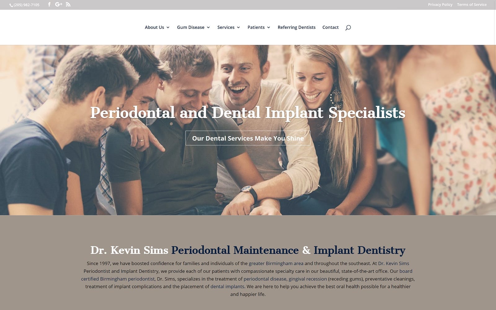 The Screenshot of Dr. Kevin M. Sims, DMD drkevinsims.com Website