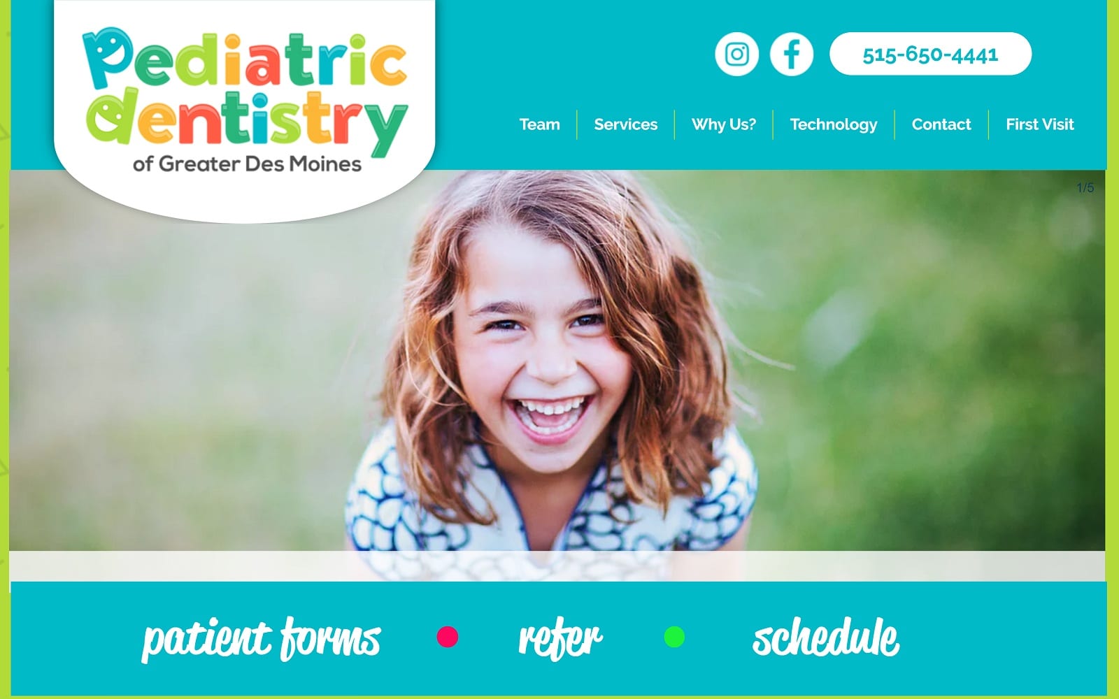 The Screenshot of Pediatric Dentistry of Greater Des Moines drmollydentistry.com Website