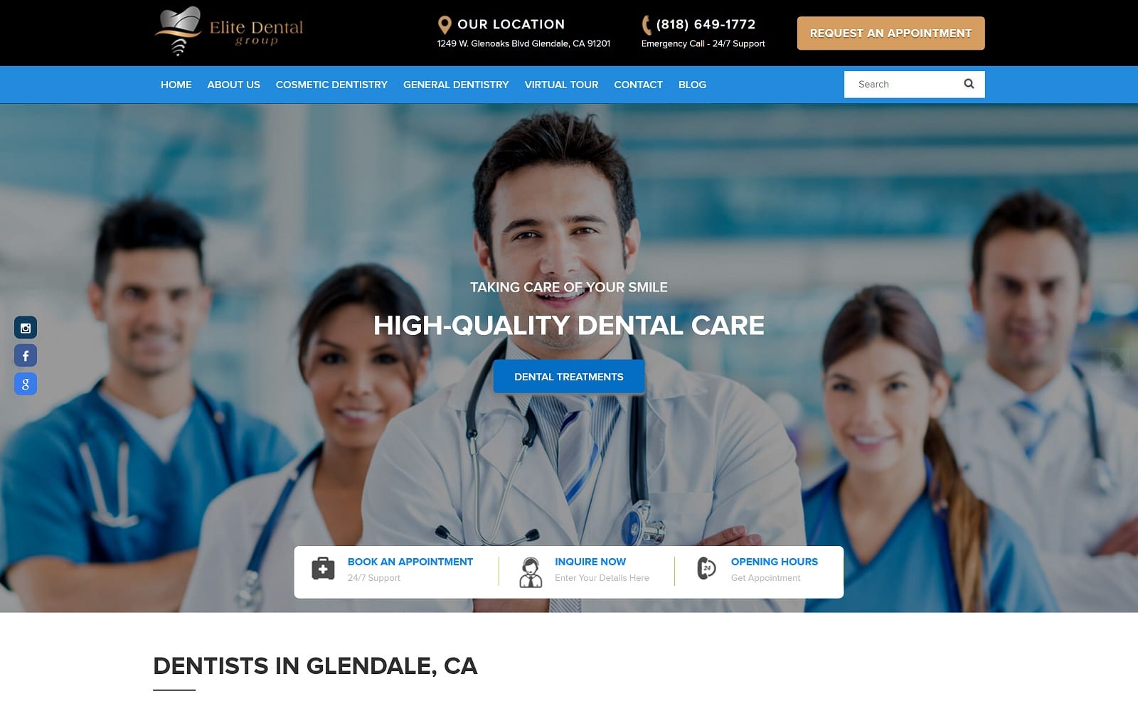 The Screenshot of Elite Dental Group Andre Eliasian DDS elitedentalg.com Website