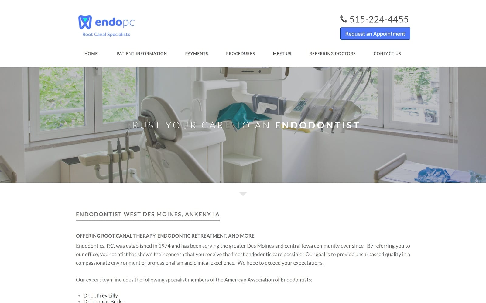 The Screenshot of Endodontics, P.C. endopc.com Website