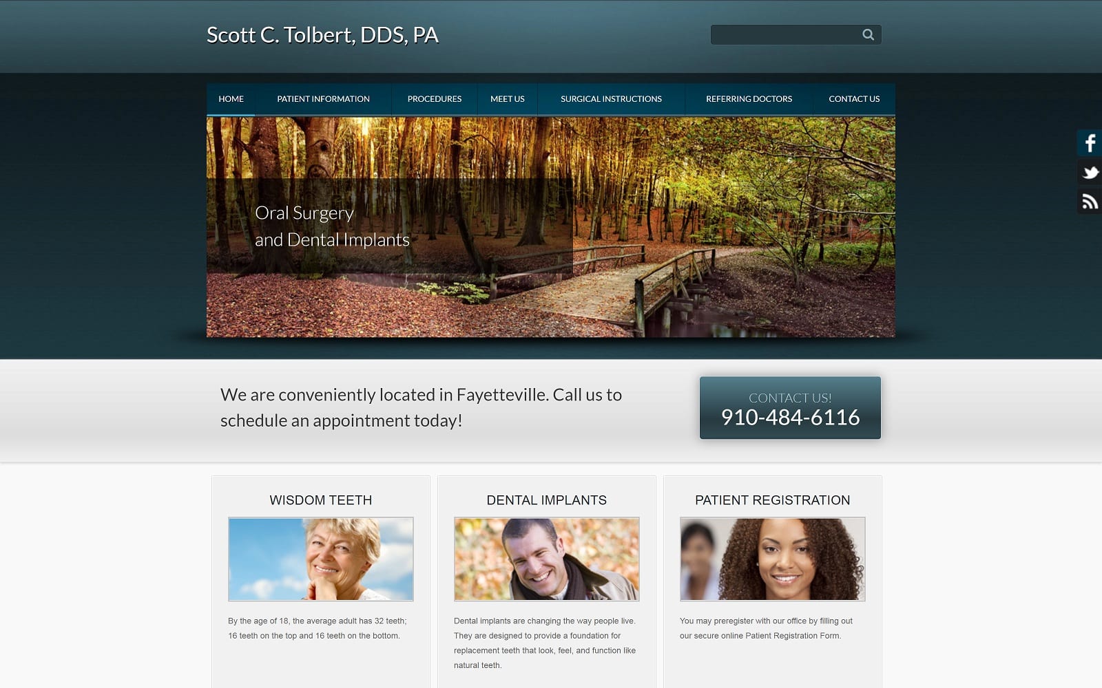 The Screenshot of Dr. Scott C. Tolbert, DDS, PA fayettevilleoralsurgery.com Website