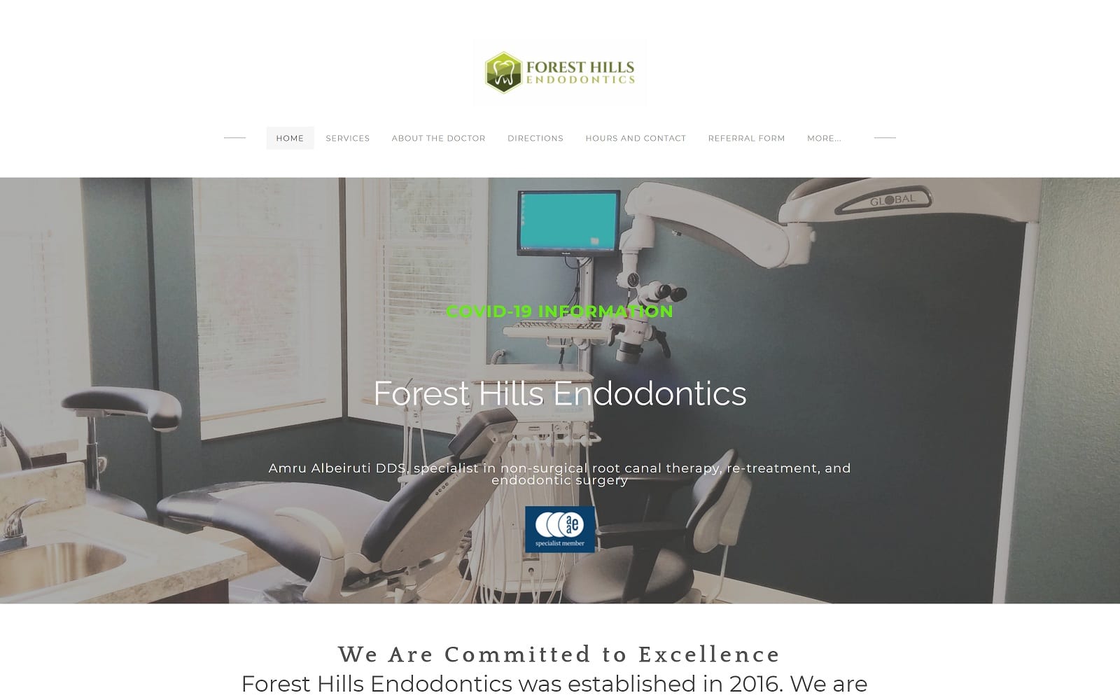 The Screenshot of Forest Hills Endodontics fhendodontics.com Dr. Amru Albeiruti Website