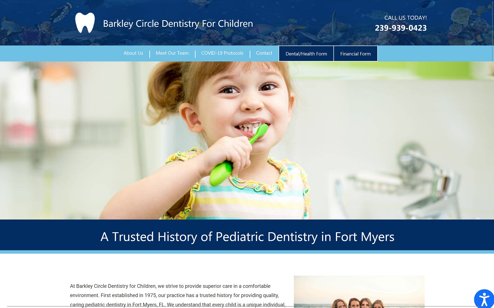 The Screenshot of Barkley Circle Dentistry for Children fortmyerspediatricdentist.com Website