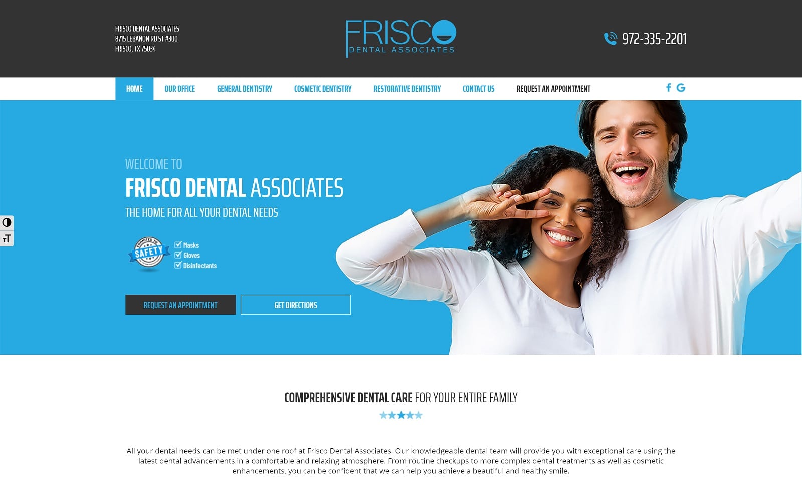 The Screenshot of Frisco Dental Associates friscodental.com Website