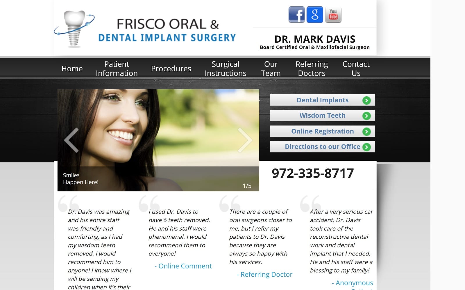 The Screenshot of Dr. Mark Davis friscooralsurgery.com Website