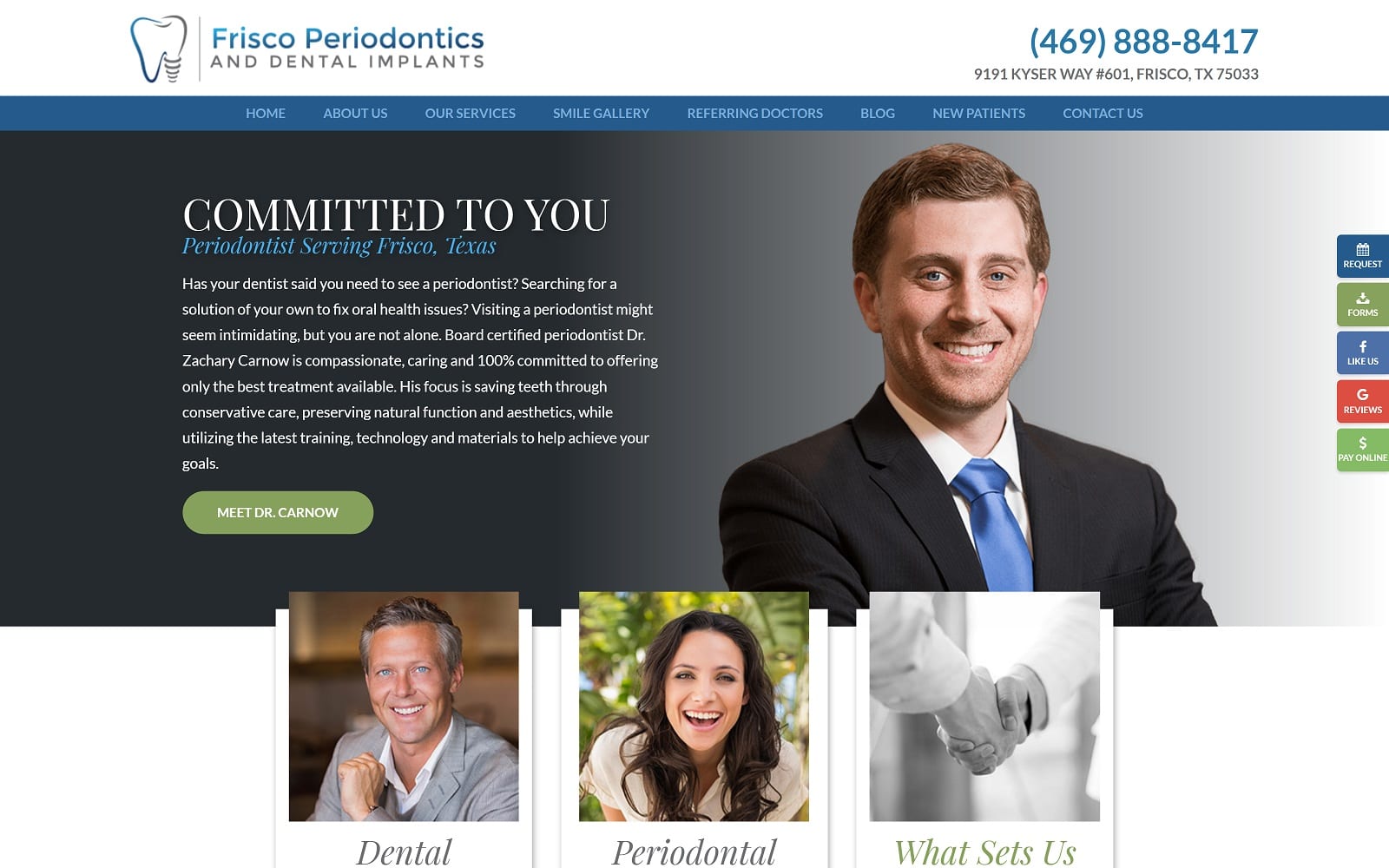 The Screenshot of Frisco Periodontics and Dental Implants friscoperio.com Dr. Zachary Carnow Website