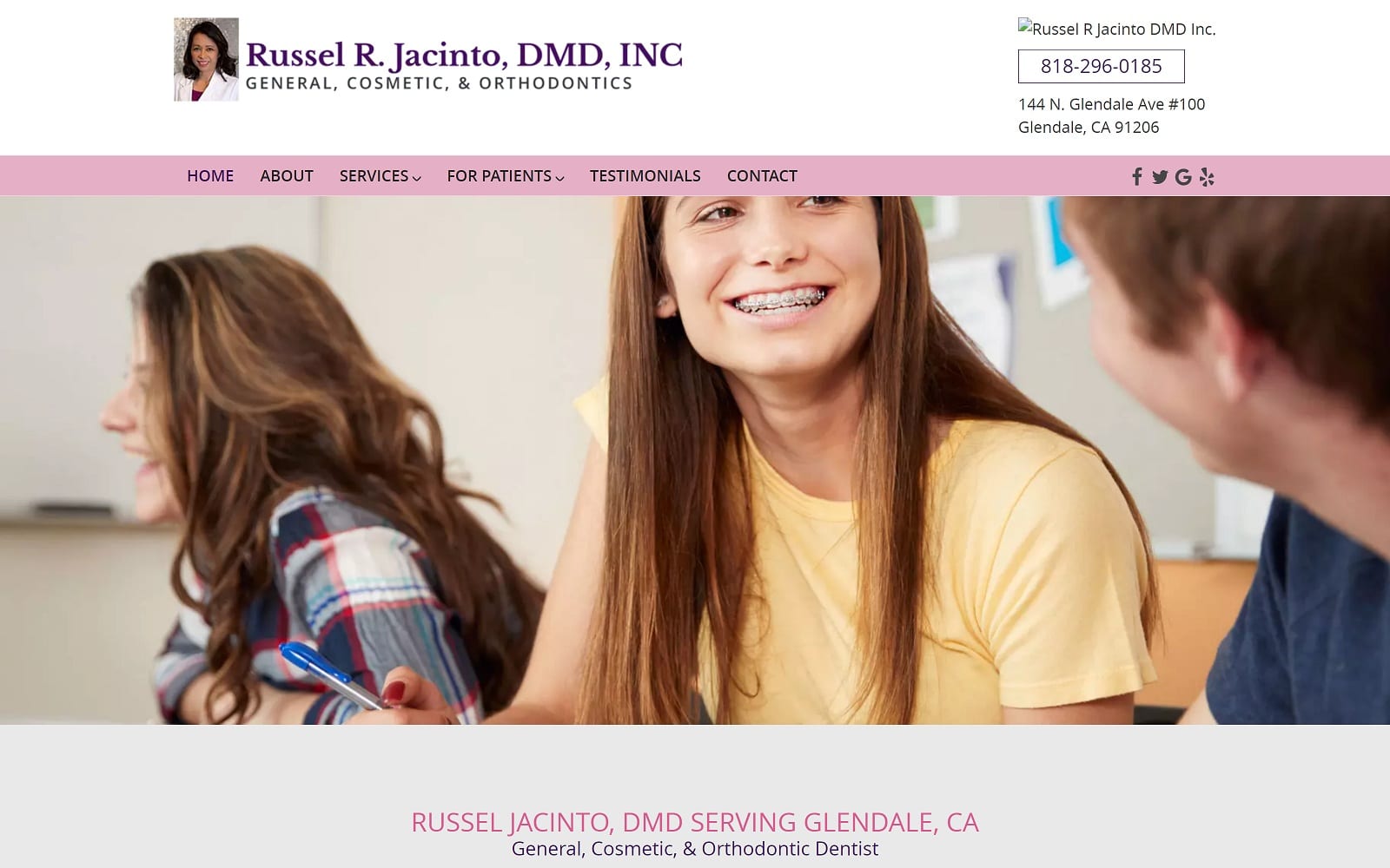 The Screenshot of Russel Jacinto, DMD glendalesmiledesign.com Website