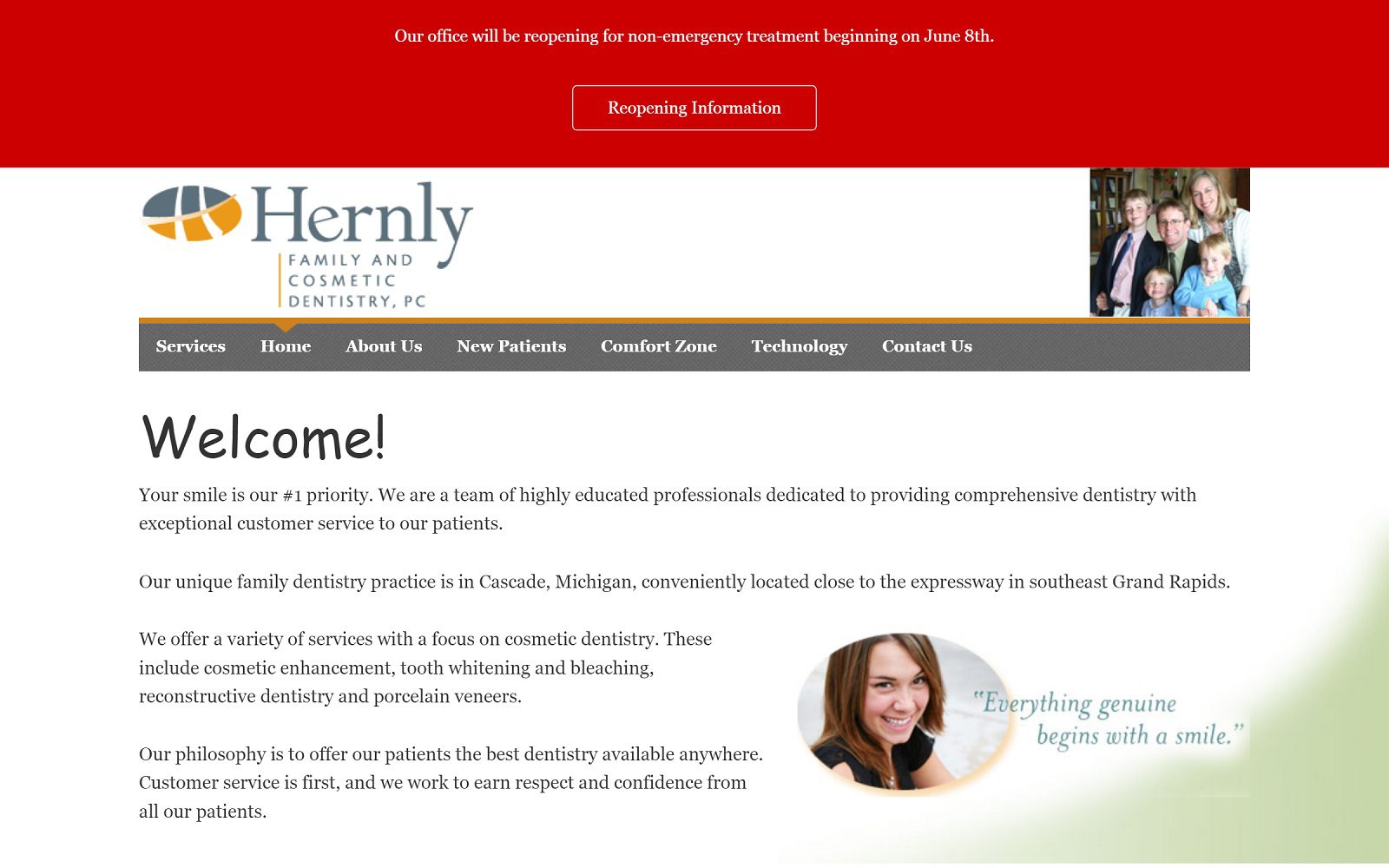 The Screenshot of Hernly Family & Cosmetic Dentistry grandrapidssmiles.com Website