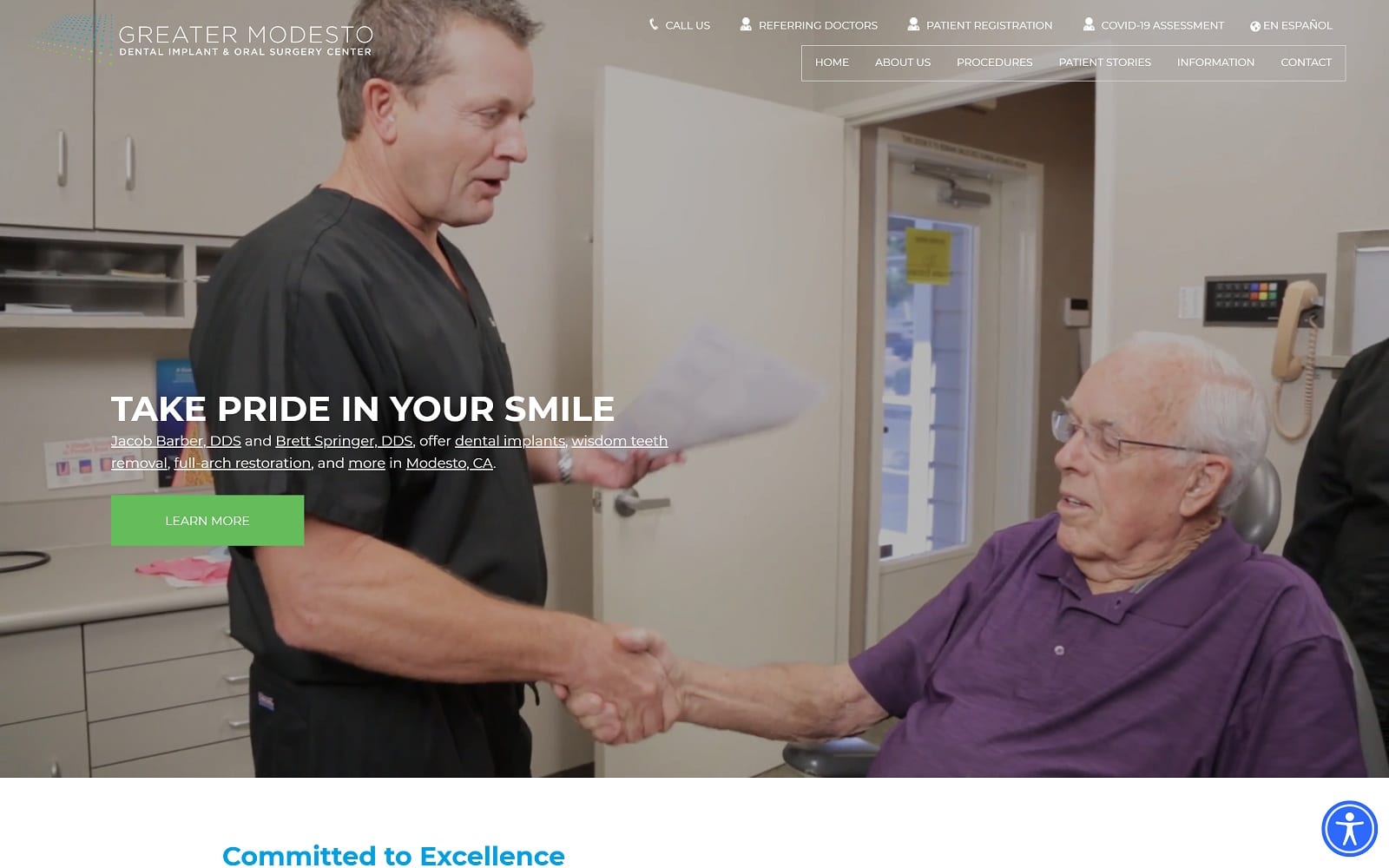 The Screenshot of Greater Modesto Dental Implant & Oral Surgery Center greatermodestooralsurgery.com Website