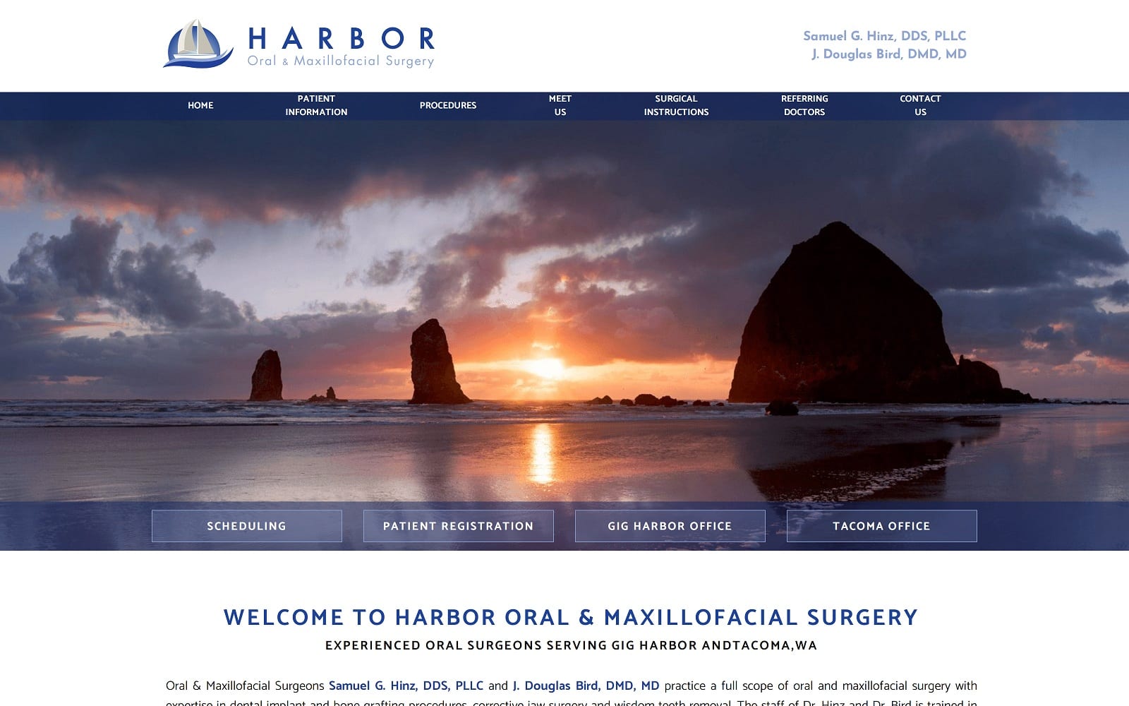 The Screenshot of Harbor Oral & Maxillofacial harbororalsurgery.com Dr. Samuel G. Hinz Website