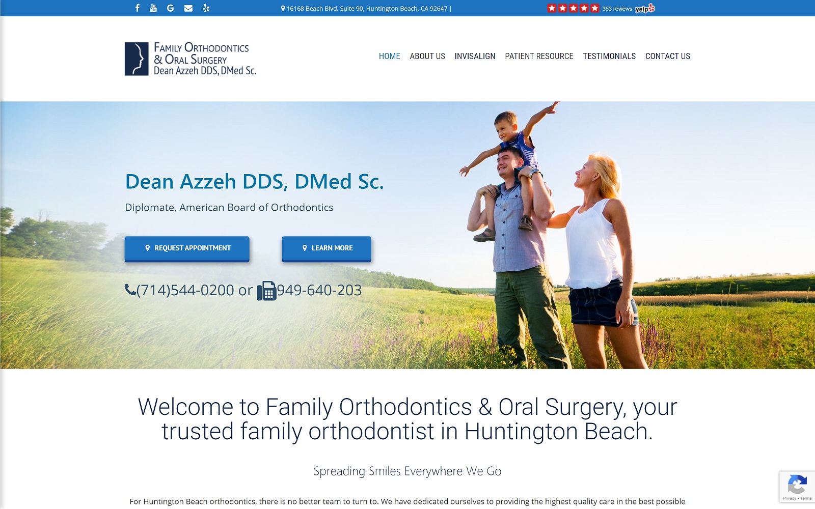 The Screenshot of Family Orthodontics & Oral Surgery huntingtonbeach-orthodontics.com Dr. Dean Azzeh Website
