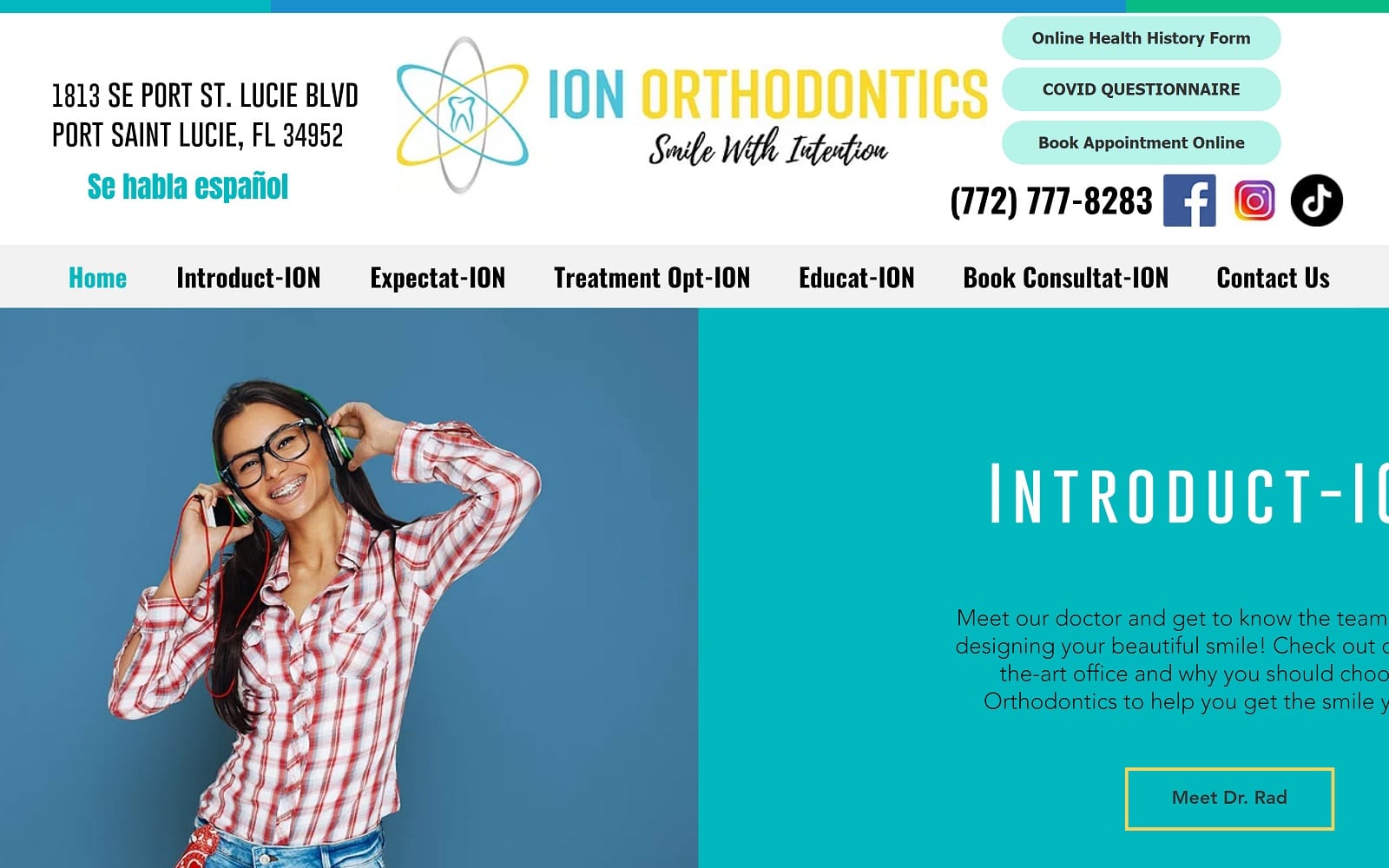 The Screenshot of ION Orthodontics ionortho.com Dr. Rad Website