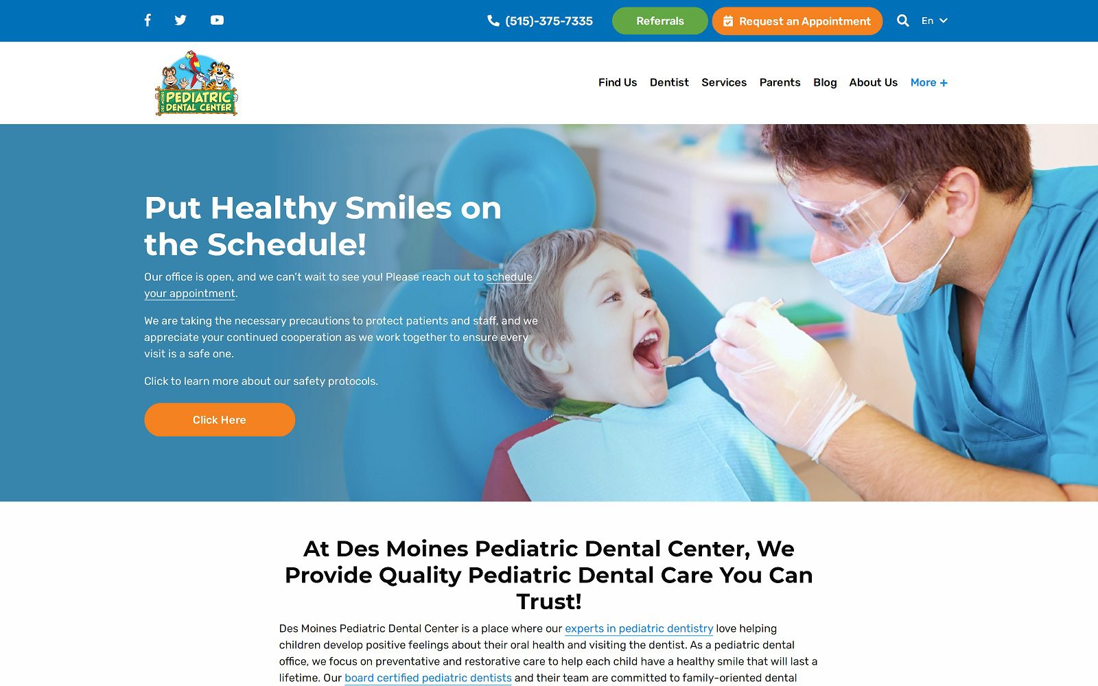 The Screenshot of Des Moines Pediatric Dental Center iowapediatricdentalcenter.com Website