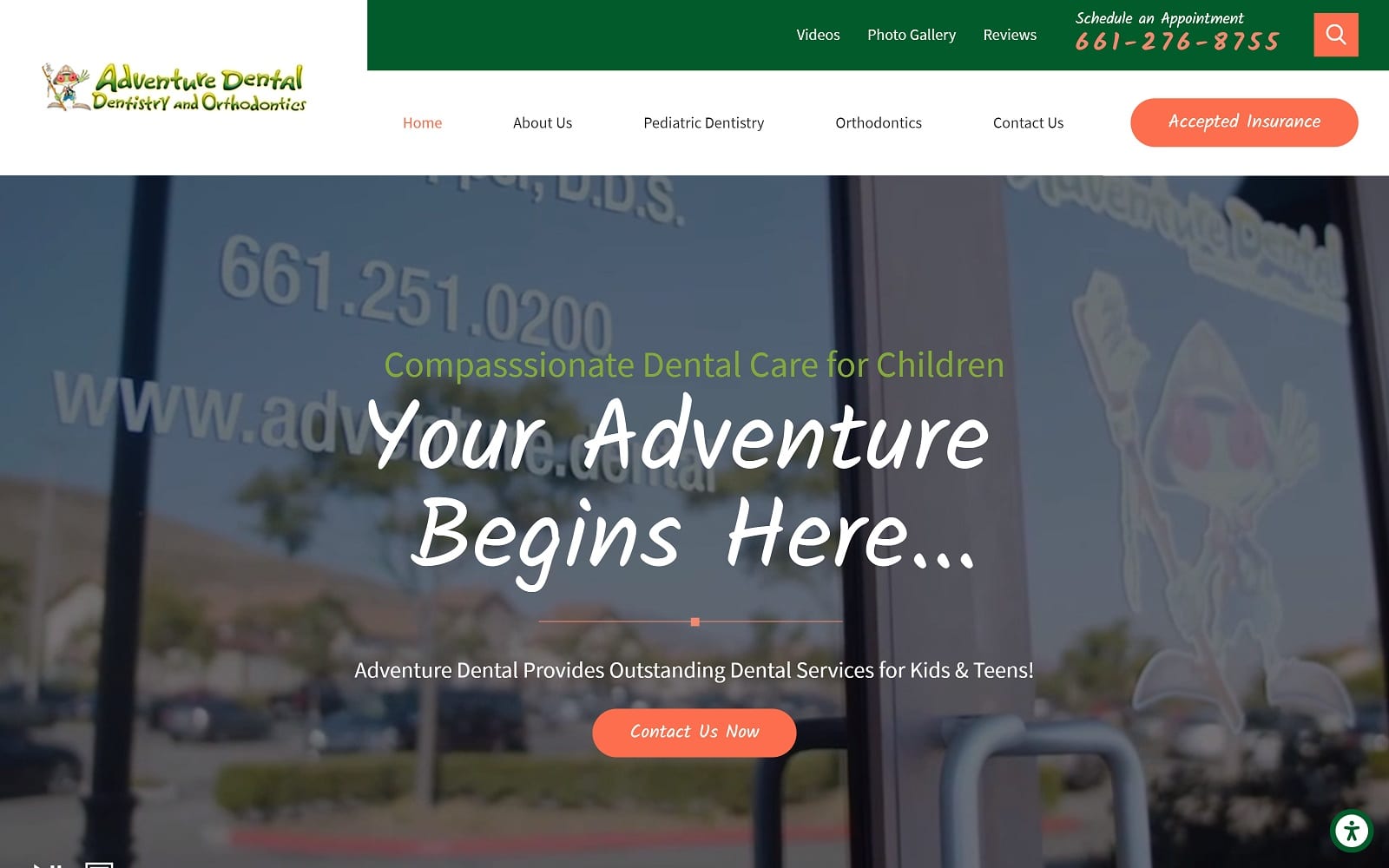 The Screenshot of Adventure Dental kidsadventuredental.com Website