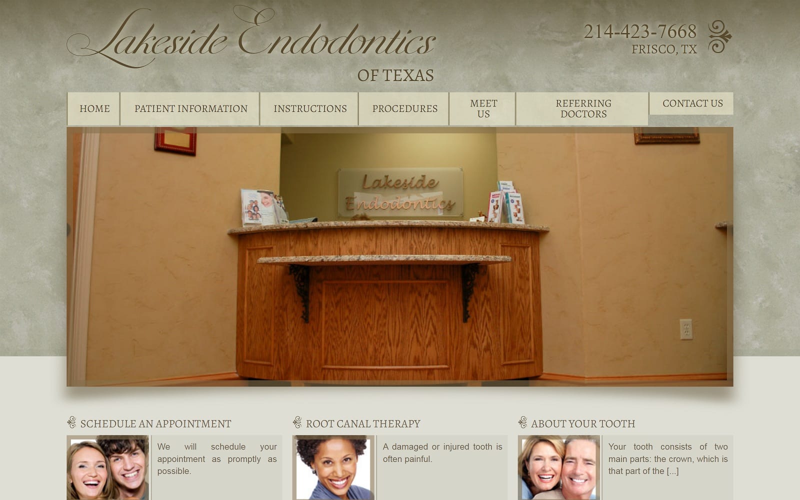 Lakeside Endodontics of Texas website homepage screenshot (lakesideendodonticstx.com)
