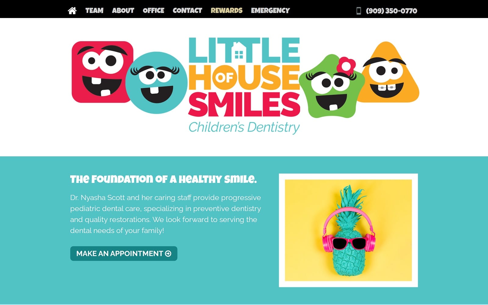 The Screenshot of Little House of Smiles, Children's Dentistry littlehouseofsmiles.com Dr. Nyasha Scott Website 