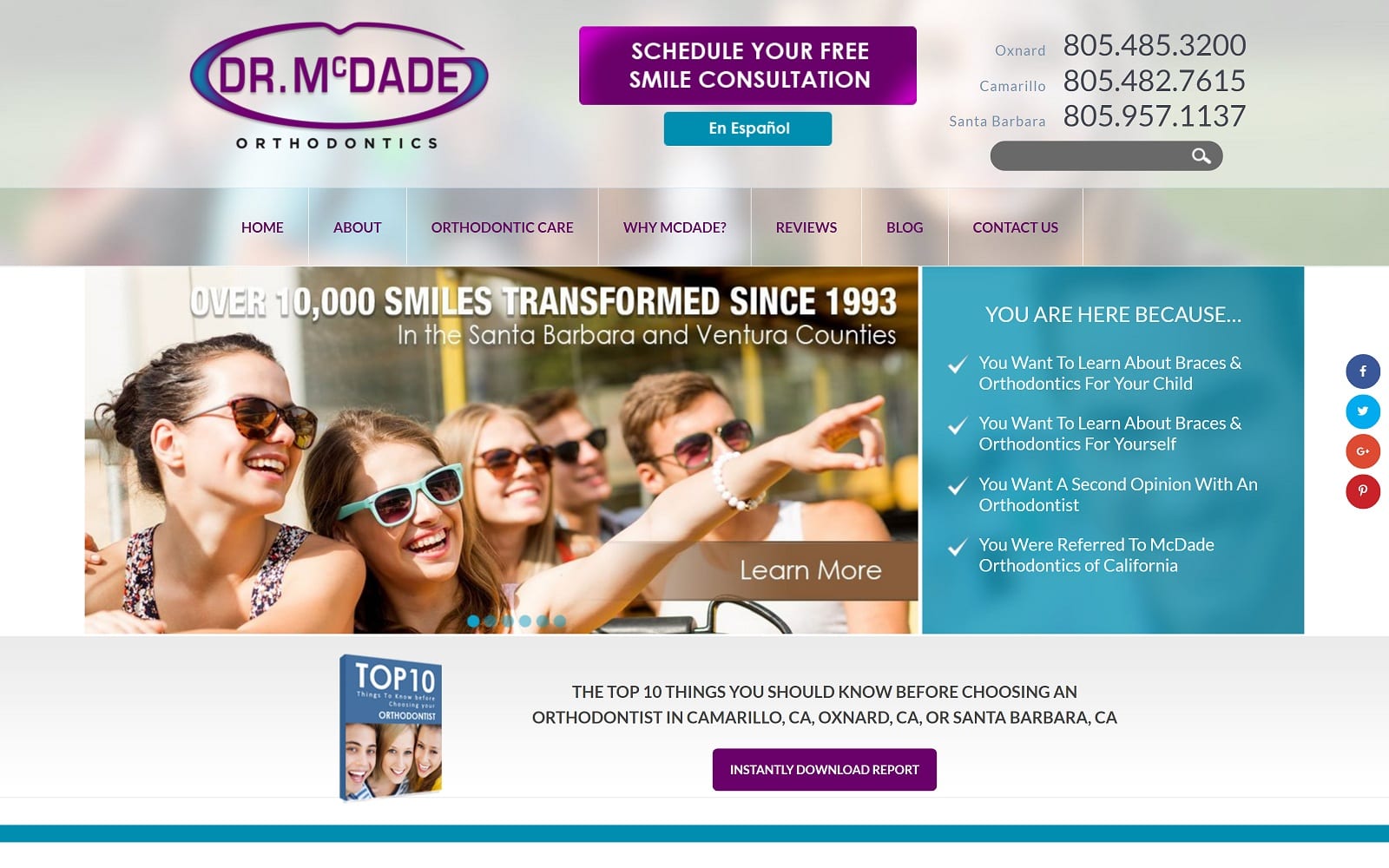 Dr. Mark McDade website homepage screenshot (mcdadeorthodontics.com)