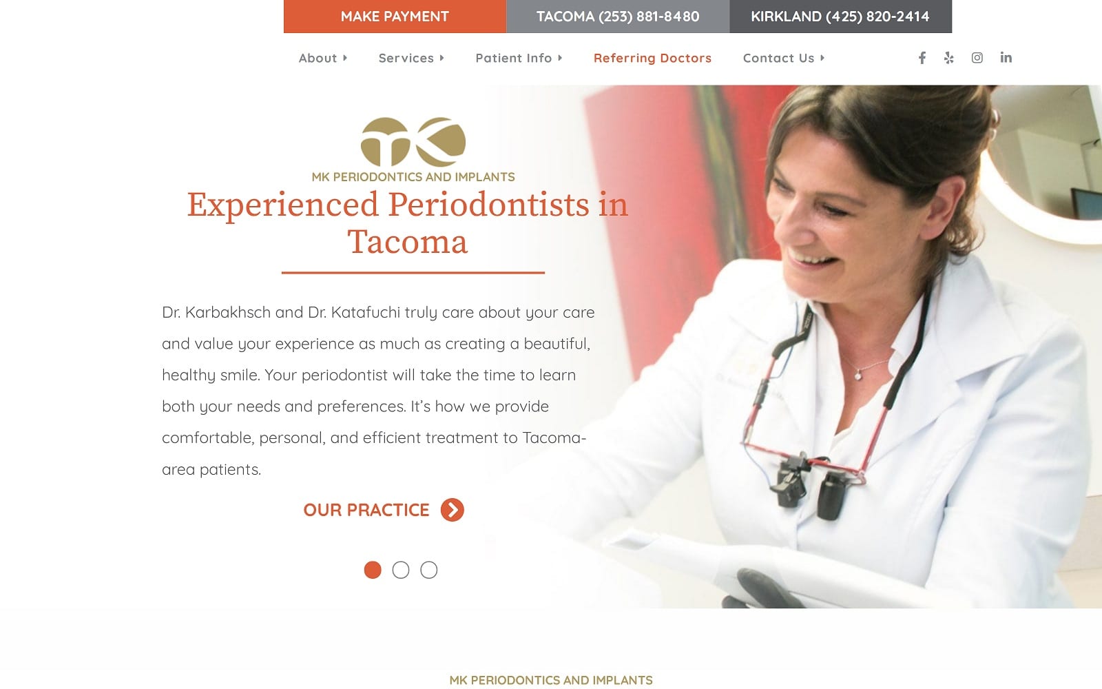 The Screenshot of MK Periodontics and Implants mkperio.com Dr. Minou Karbakhsch Website