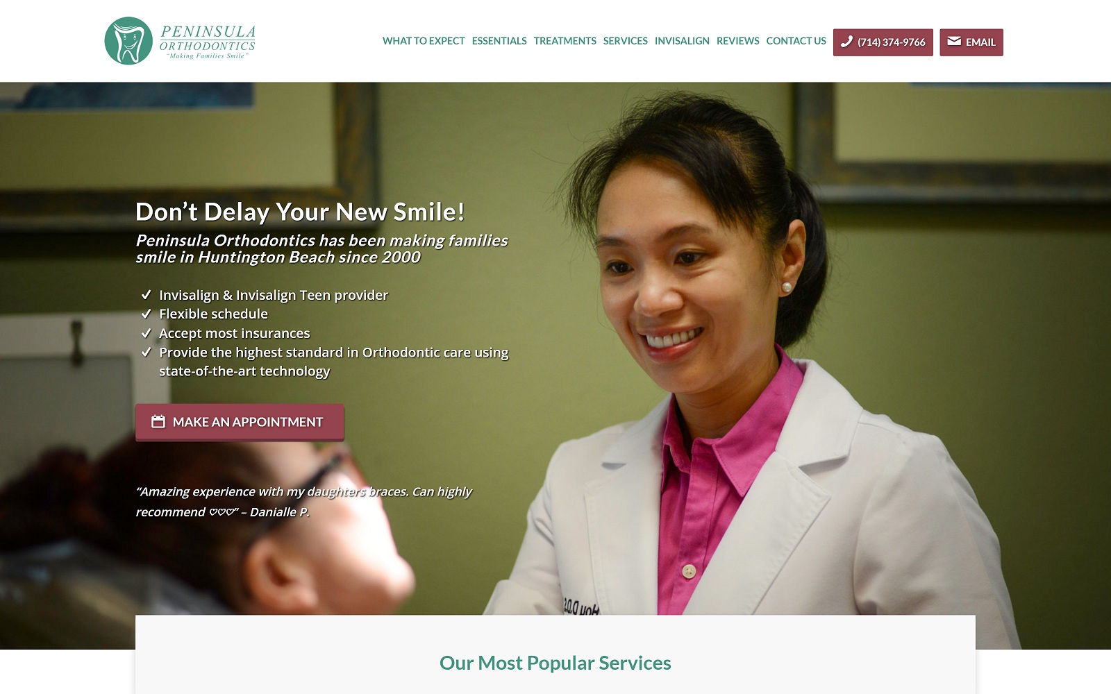The Screenshot of Peninsula Orthodontics myhborthodontist.com Dr. Judy Hou Website