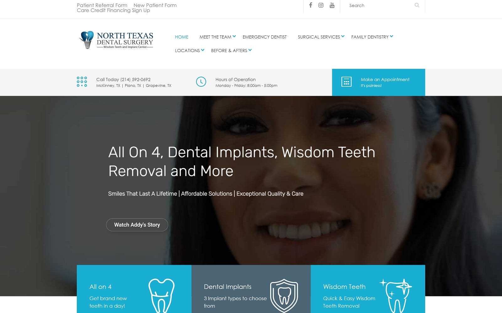 The Screenshot of North Texas Dental Surgery Wisdom Teeth and Denture Implant Center northtexasdentalsurgery.com Website