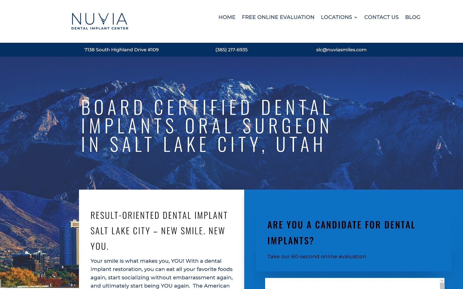 The Screenshot of Nuvia Dental Implant Center - Salt Lake City, Utah nuviasmiles.com Website