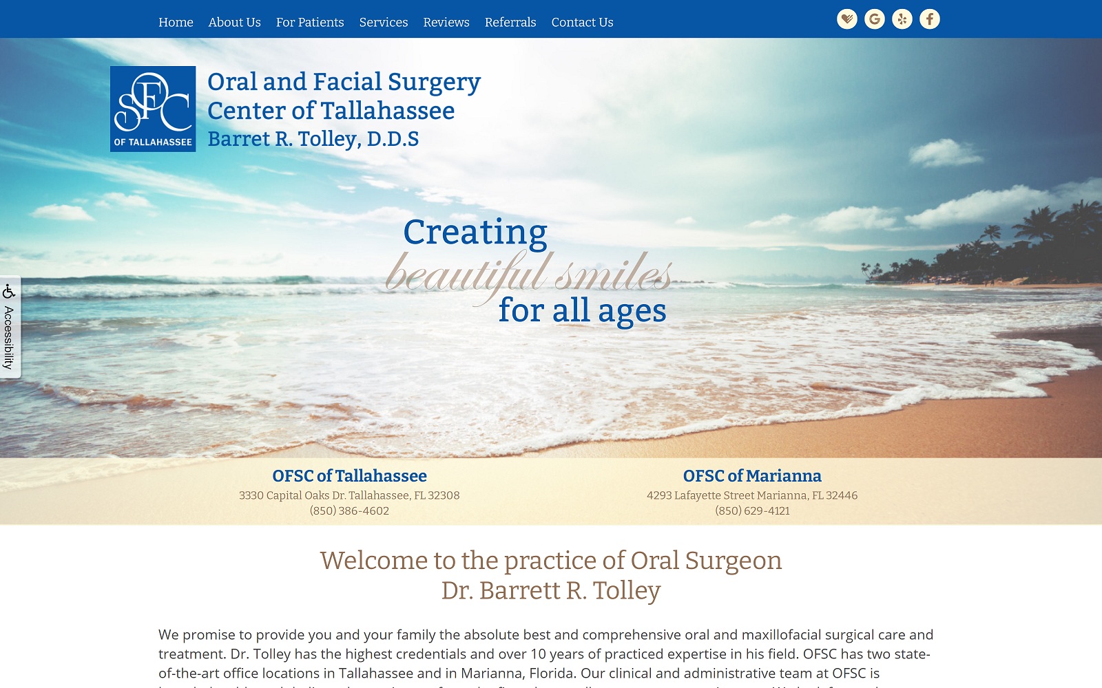 The Screenshot of Oral & Facial Surgery Center: Tolley Barrett R DDS ofsctallahassee.com Website
