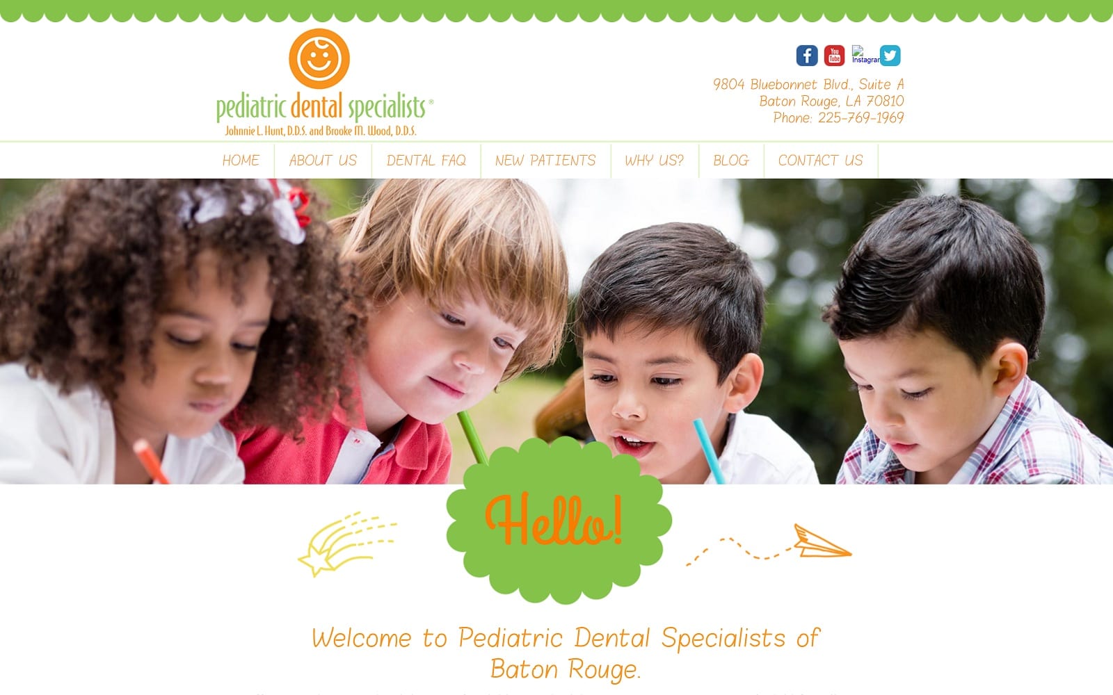 The Screenshot of Pediatric Dental Specialists pdsbr.com Dr. Johnnie L. Hunt Website