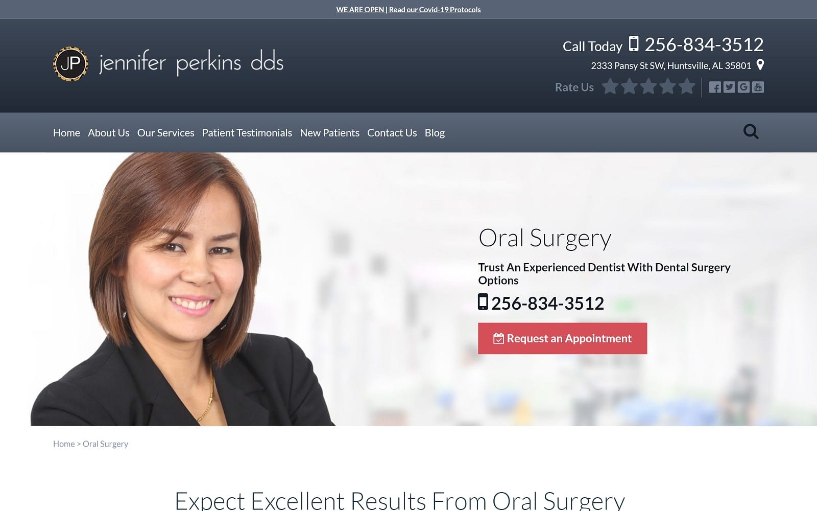 The Screenshot of perkinsdentistry.com Dr. Jennifer Perkins Website