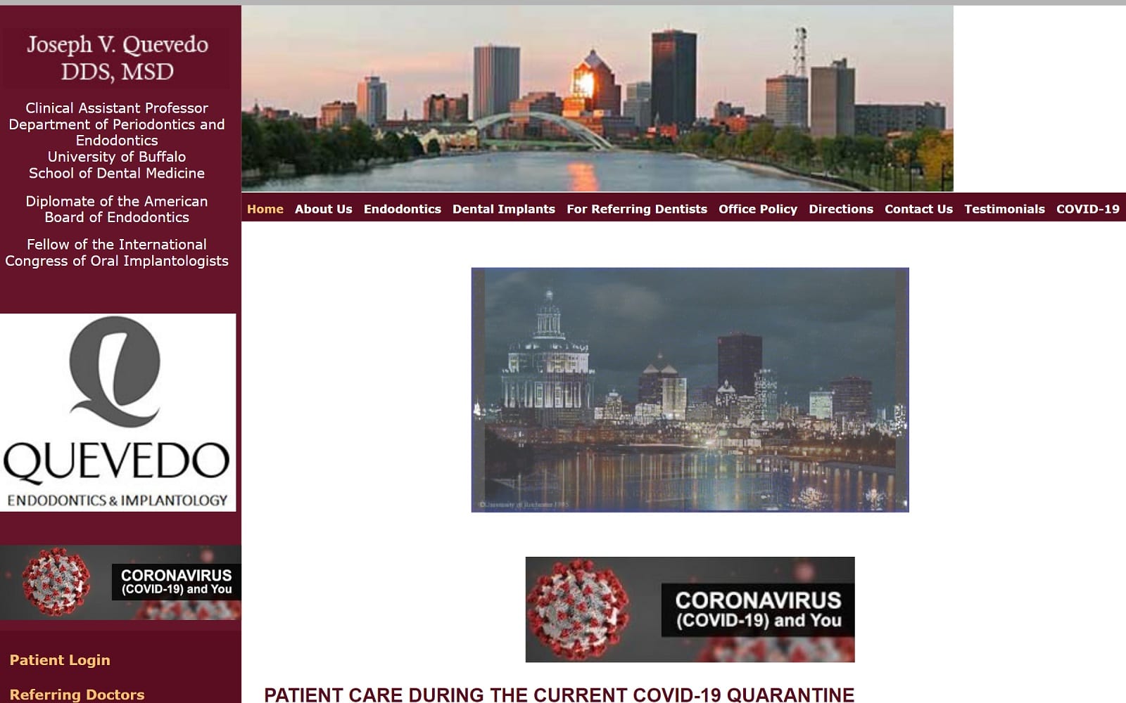 The Screenshot of Quevedo Endodontics & Implantology quevedorootcanal.com Dr. Joseph V. Quevedo Website