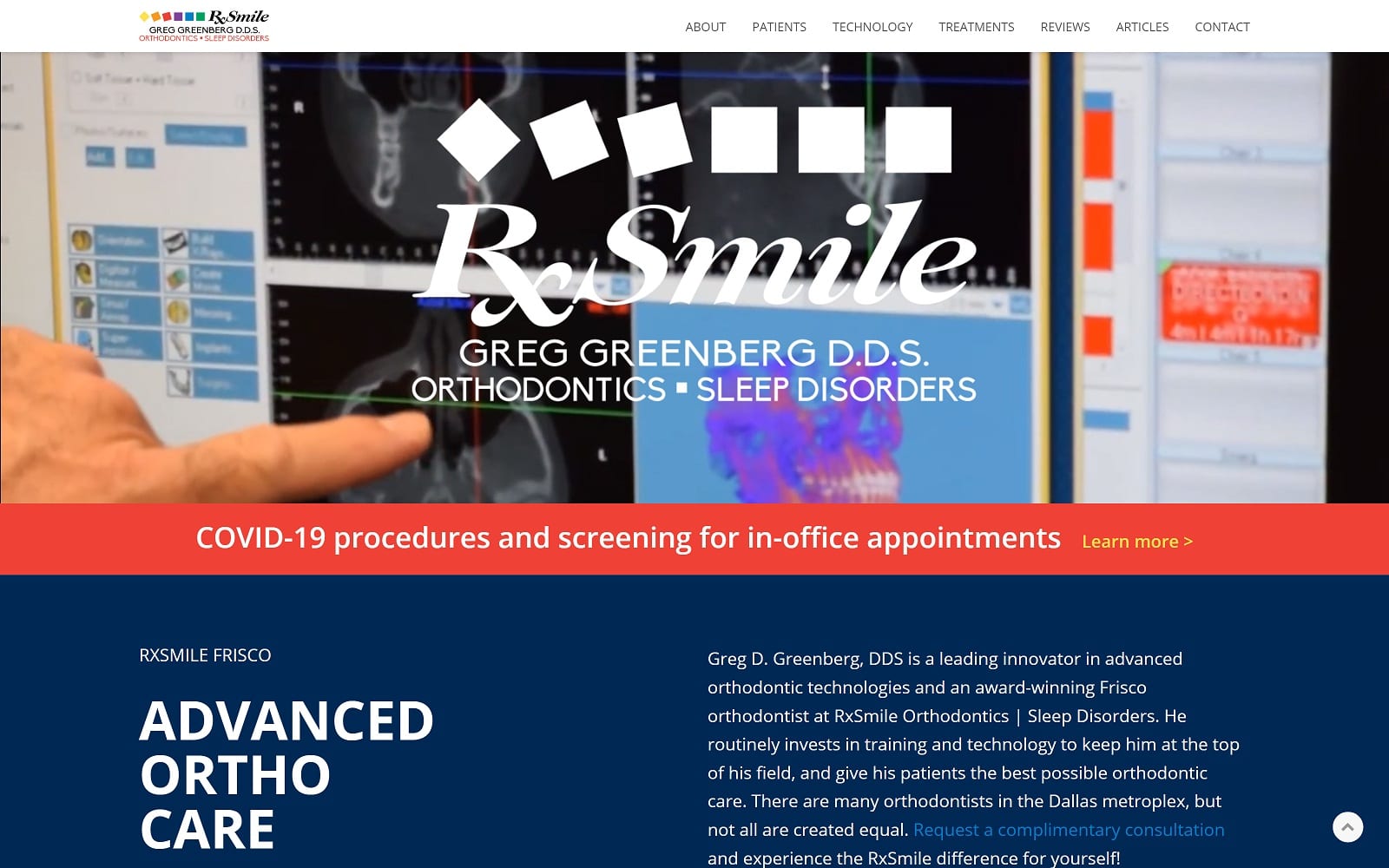The Screenshot of RxSmile Frisco Orthodontics rxsmile.com Dr. Greg D. Greenberg Website