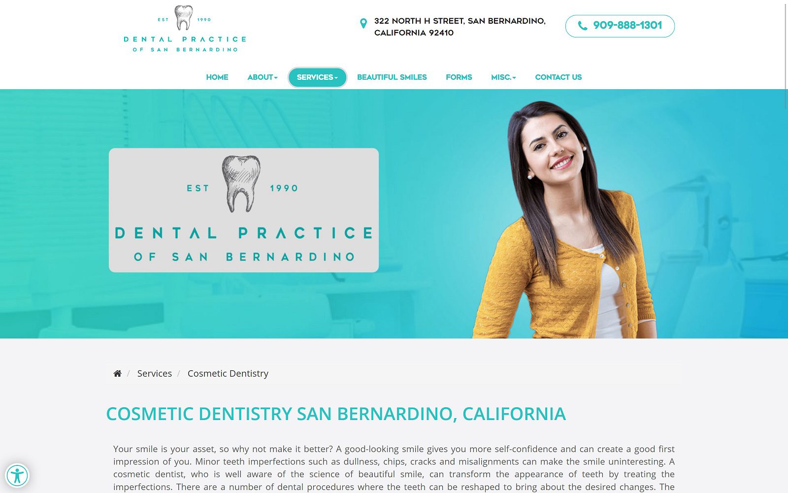 The Screenshot of Dental Practice of San Bernardino sanbernardinofamilydental.com Website