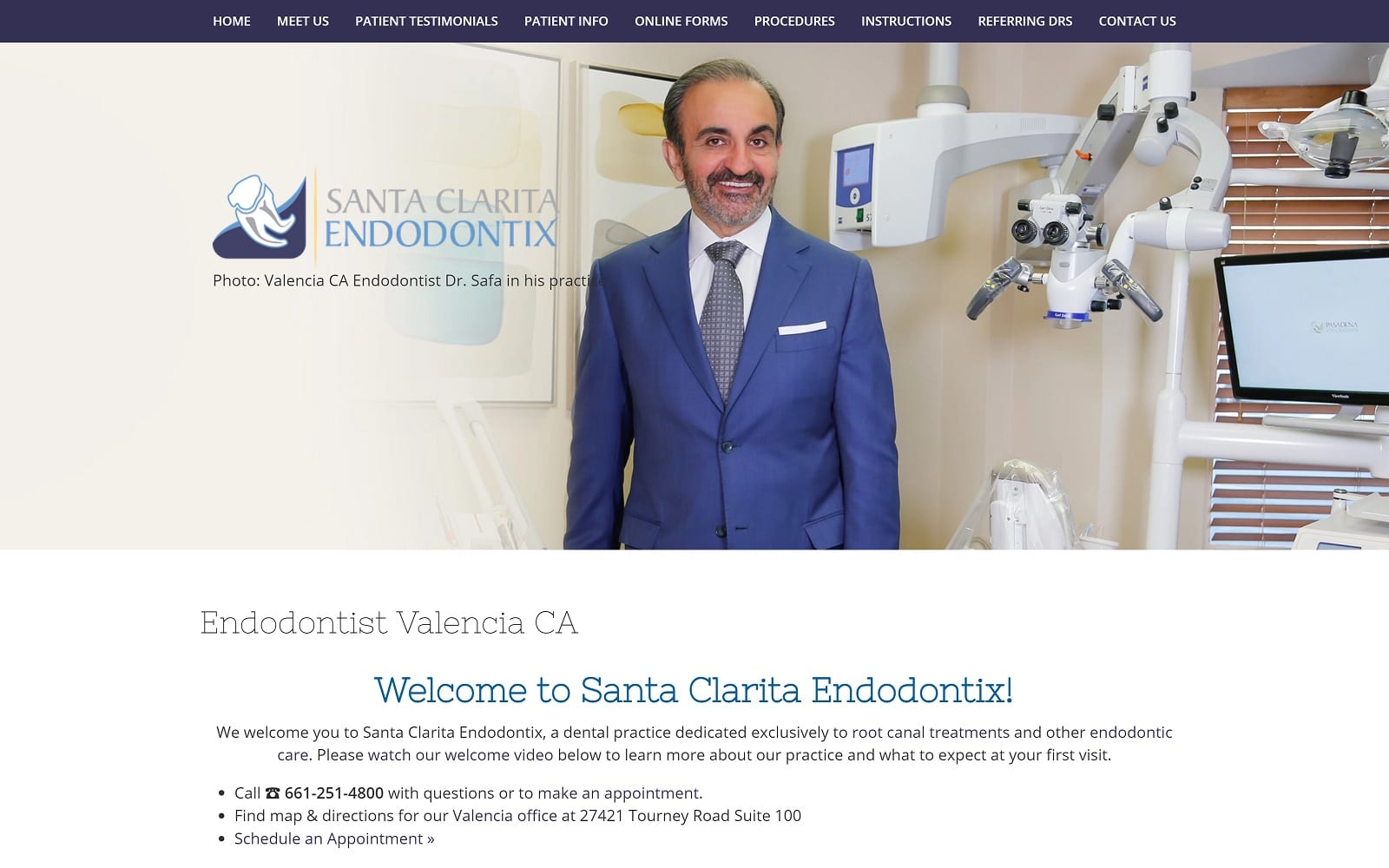 The Screenshot of Santa Clarita Endodontix santaclaritaendodontix.com Dr. Younes Safa Website