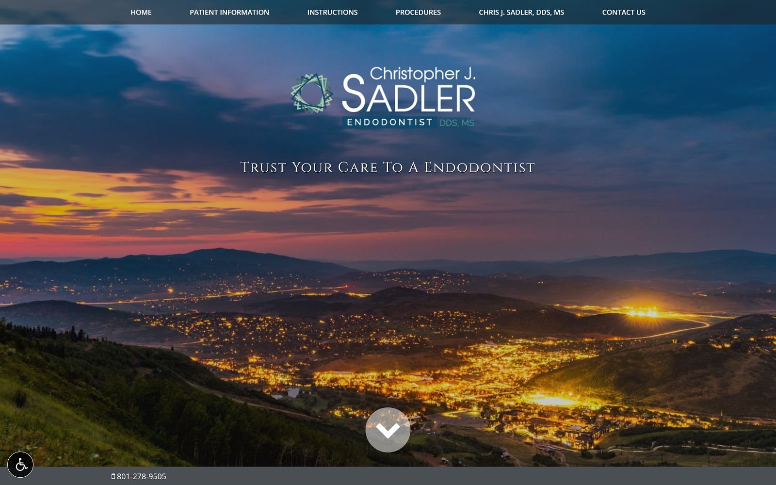 The Screenshot of Sadler Endodontics slcendo.com Dr. Christopher J. Sadler Website