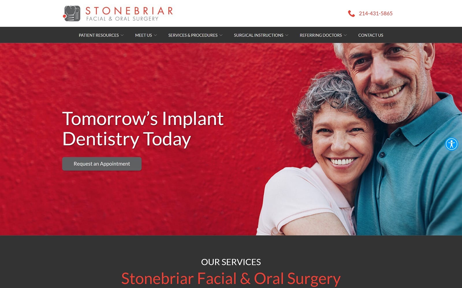 The Screenshot of Stonebriar Facial & Oral Surgery stonebriarfaces.com Website