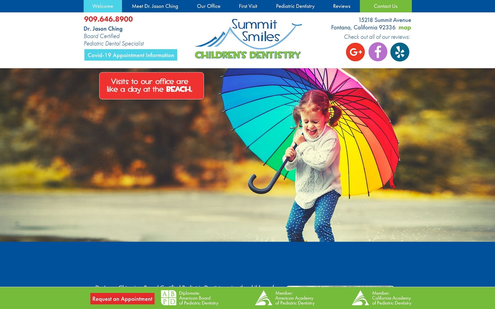 The Screenshot of Summit Smiles Children's Dentistry summitsmilesdentistry.com Dr. Jason Ching Website