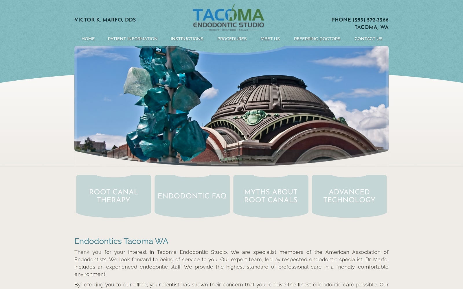 The Screenshot of Tacoma Endodontic Studio tacomaendo.com Dr. Victor K. Marfo Website