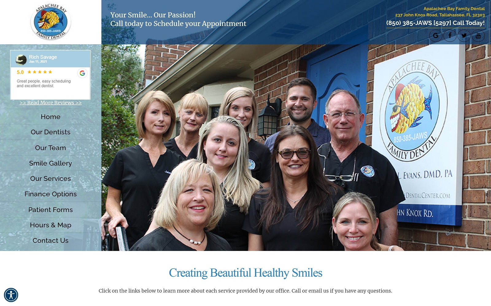 The Screenshot of Apalachee Bay Family Dental tallahasseedentalcenter.com Dr. Douglas L. Evans Website