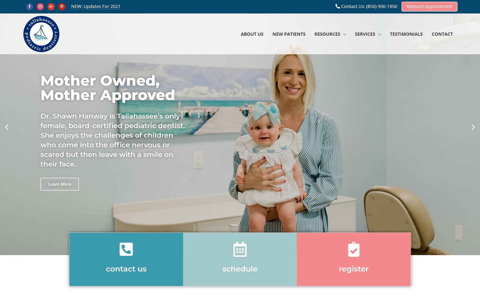 The Screenshot of Tallahassee Pediatric Dentistry tallahasseepediatricdentistry.com Dr. Shawn Hanway Website