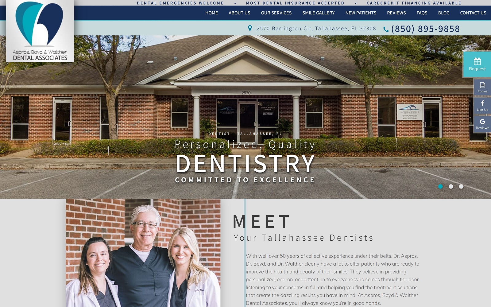 The Screenshot of Aspros, Boyd & Walther Dental Associates tallahasseesmiles.com Website
